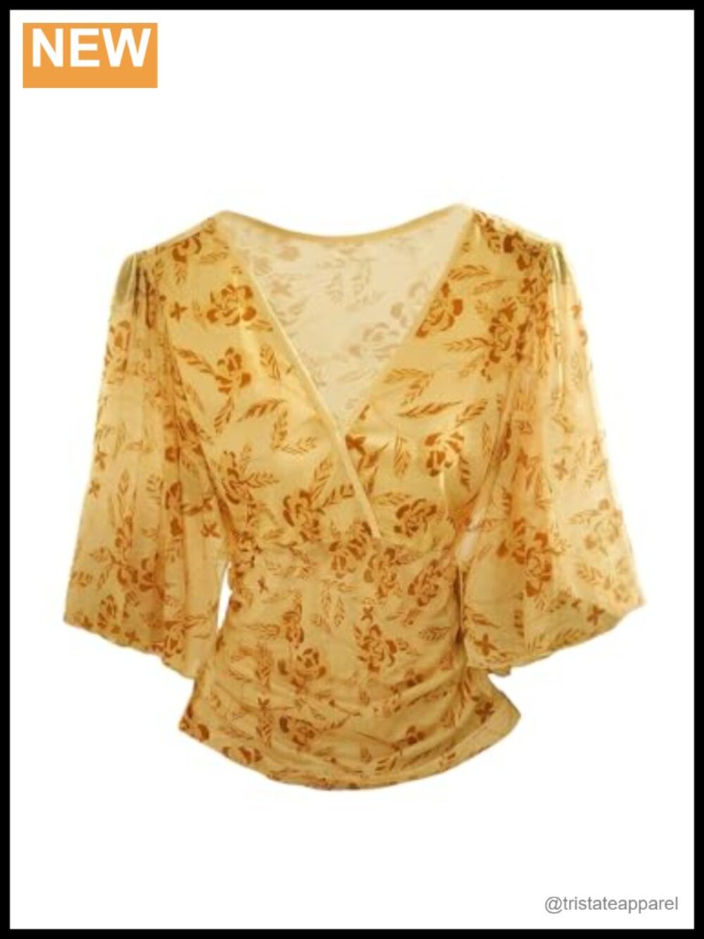 Women's Floral Mesh Wrap V-Neck Blouse Summer Half Sleeve Ruched
